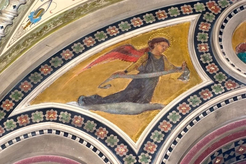  78-Modesto Faustini-Angelo con filatterio e ali rosse - Santuario Santa Maria delle Grazie, Brescia 